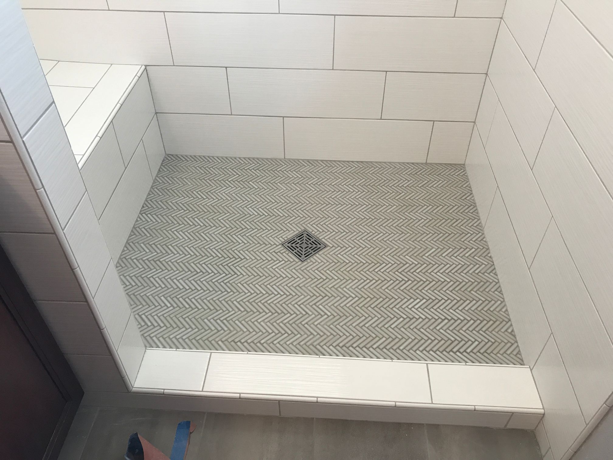 Herringbone Pattern Custom Tile Shower Floor | San Luis Obispo, CA