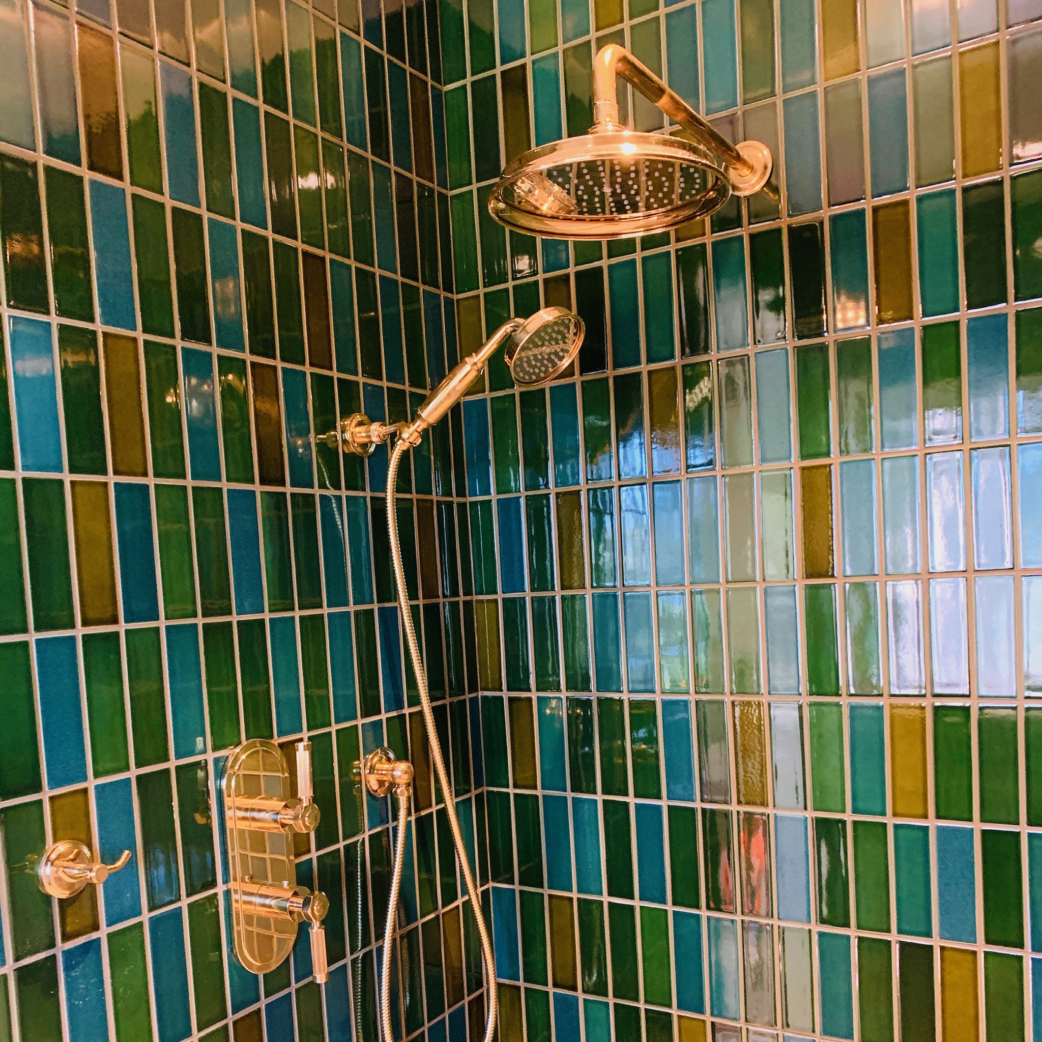 Gorgeous Shower With Shades of Green and Blue Tile | San Luis Obispo, CA