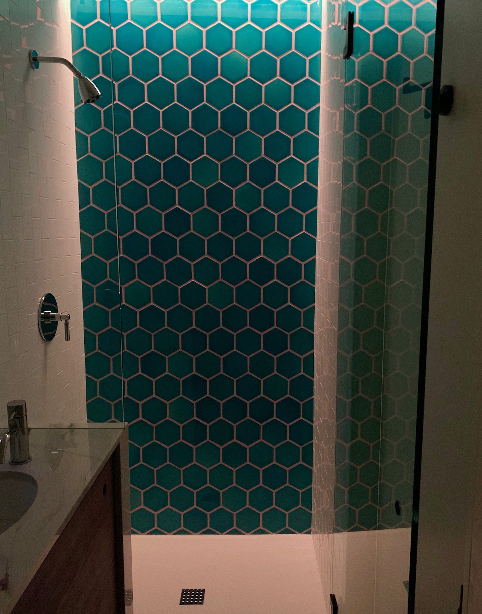 Gorgeous Aquamarine Hexigon Shower Tiles | San Luis Obispo, CA