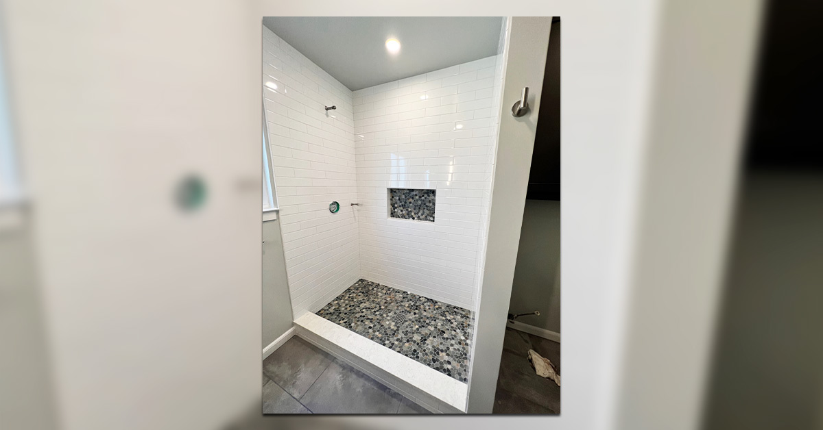 This image shows the shower, floor to ceiling.