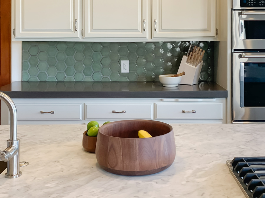 Olive Green Hexagon Tile Kitchen Backsplash | San Luis Obispo, CA
