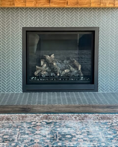 Diagonal Herringbone Tile Fireplace