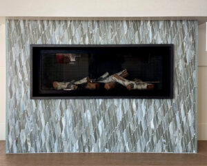 Tile fireplace surround with wavy mosaic