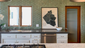 Kitchen with Honeycomb Shaped Tile Walls
