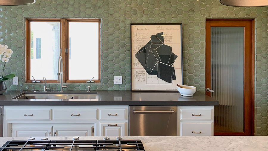 Kitchen with Honeycomb Shaped Tile Walls