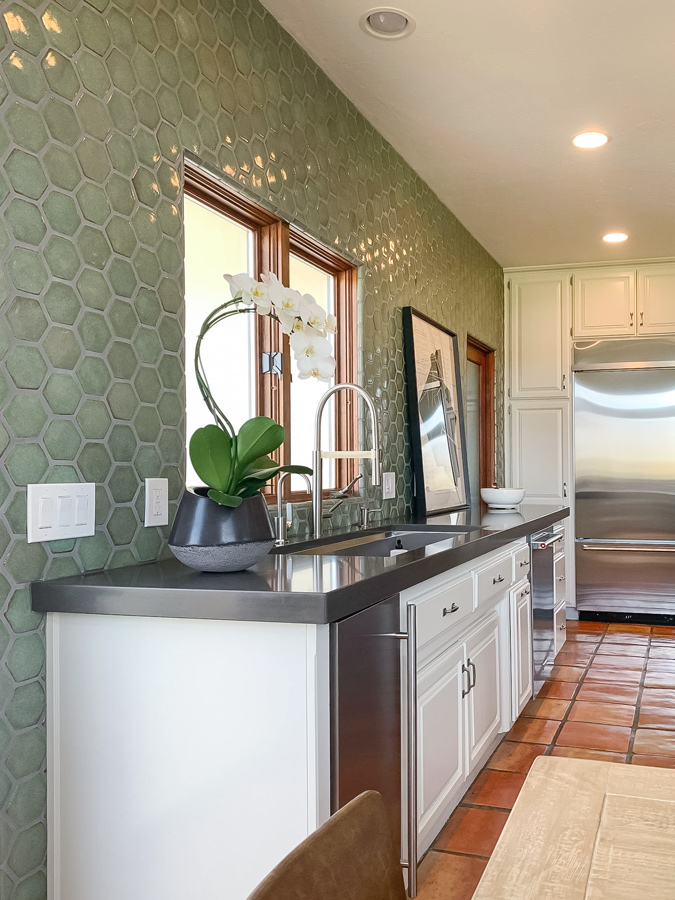 Olive Green Hexagon Tile Kitchen Backsplash | San Luis Obispo, CA