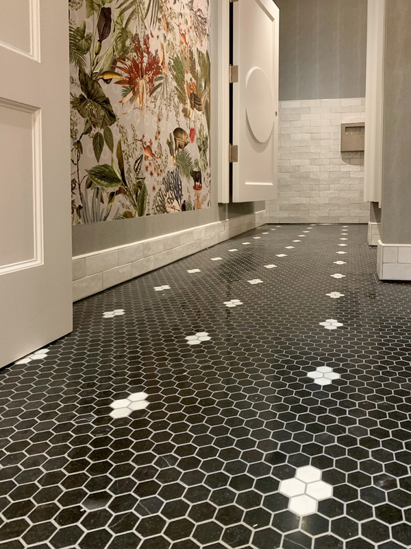 Commercial Restroom with Hexagon Tile Floor Mosaic
