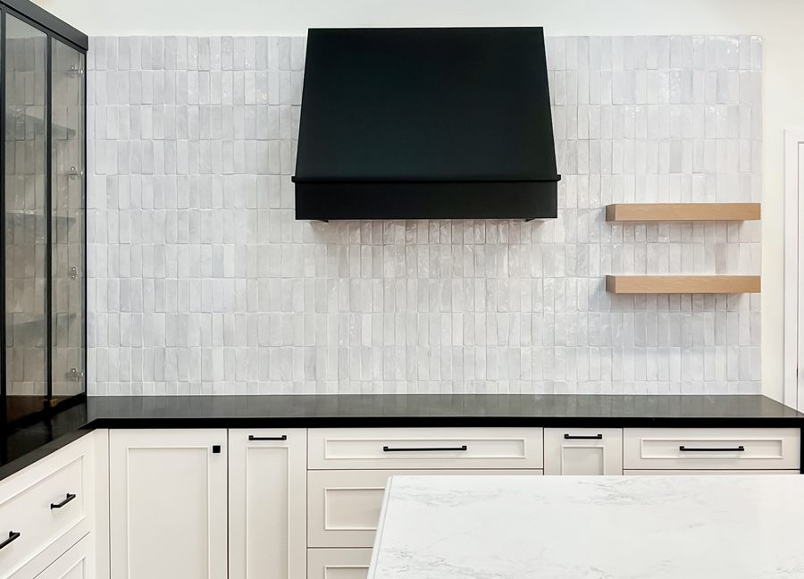 Modern Kitchen Tile Wall Backsplash with Floating Shelves