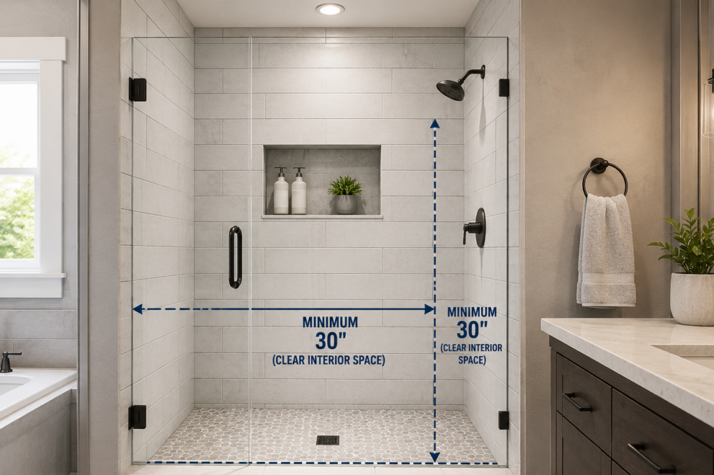 California Building Code Tile Shower Minimum Size Requirements